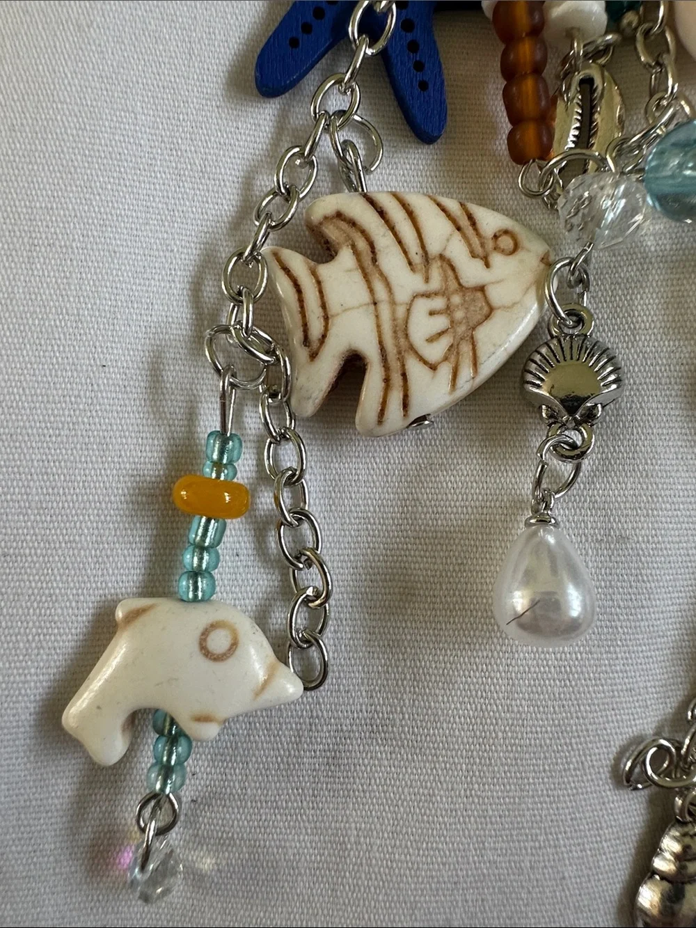 Beach Charm Keychain or Purse Charm Blue, White & Yellow
